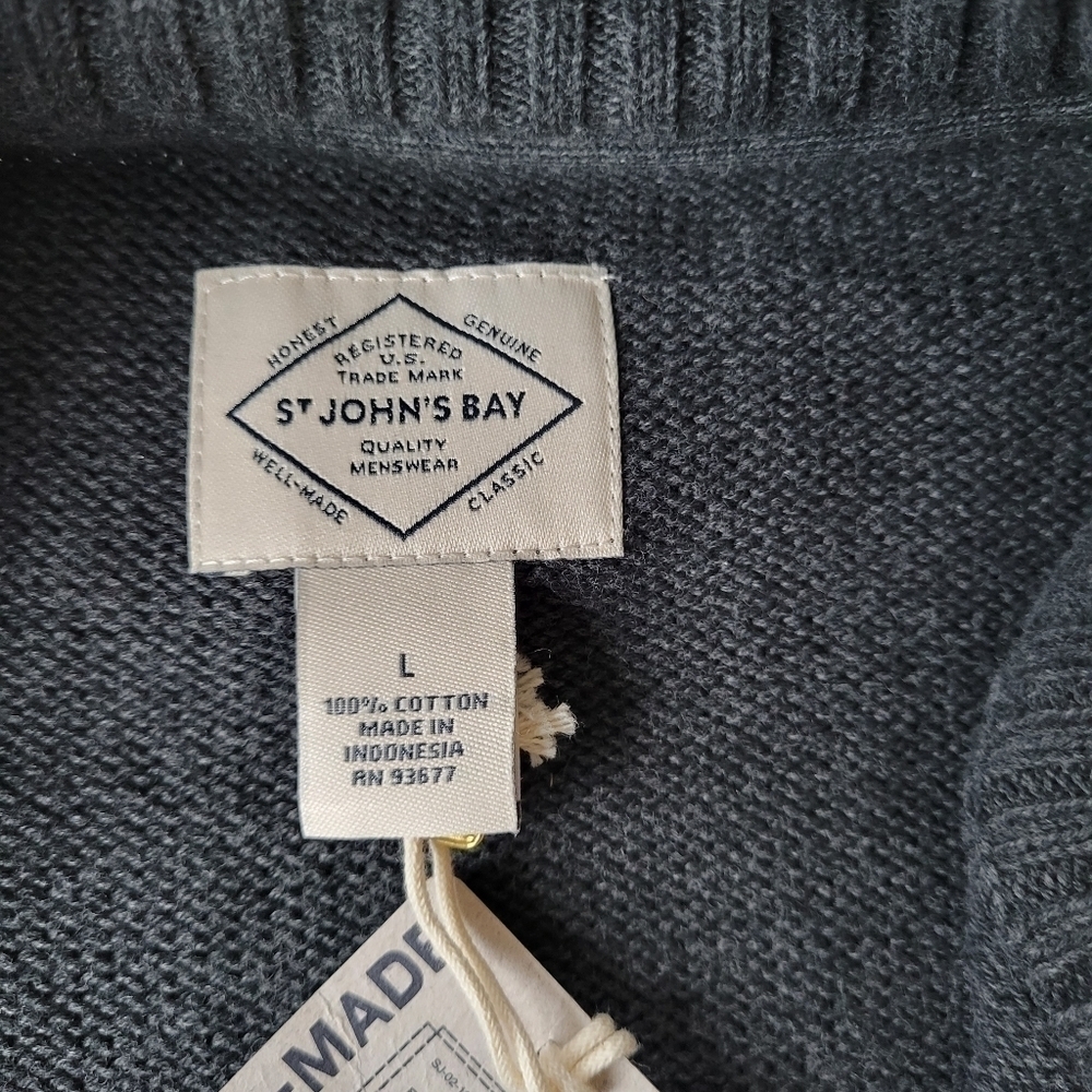 St. Johns Bay NWT Men's grey knit legacy zip neck pullover 1/2 zip sweater L - Picture 4 of 7